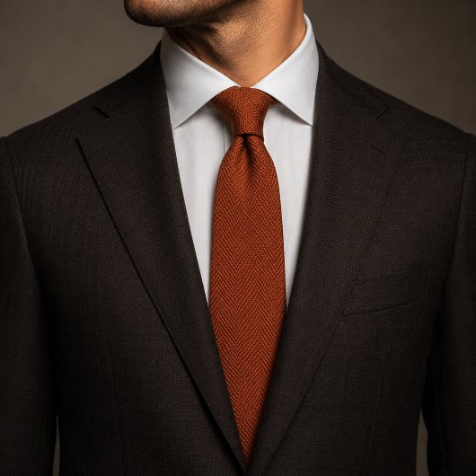 Oud geld roest oranje herringbone tweed stof stropdas