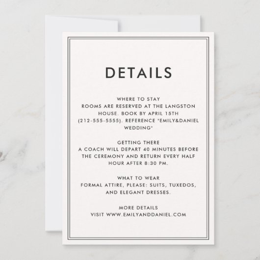 Oud geld | Rustige Luxe bruiloft details kaart (Voorkant)