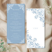  Oud Geld Stoffig Blauw Elegant Trouwmenu Menu