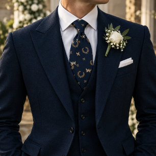 Oud Geld Trouwduif Laurierkrans Navy Stropdas