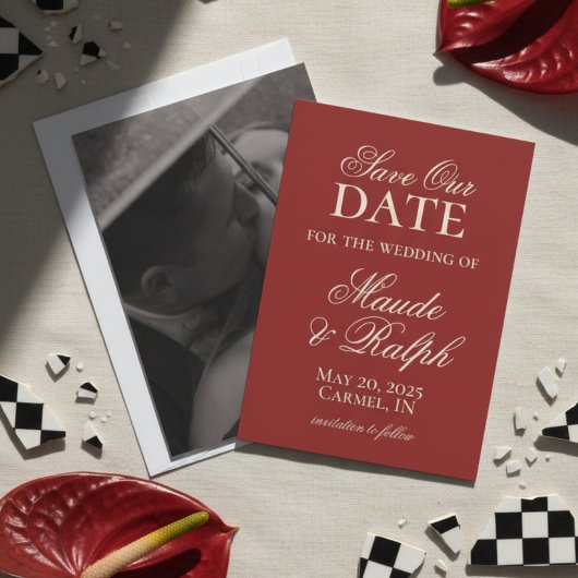 Oud Geld Vetgedrukte Rode Foto Trouwen Save the Da Date