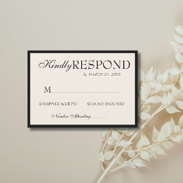 Oud geld zwart ivoor tijdloze elegante trouw RSVP kaartje