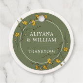 Oud Gele Bloemig Ellegant Groen Rustiek Bedankjes Labels (Voorkant)