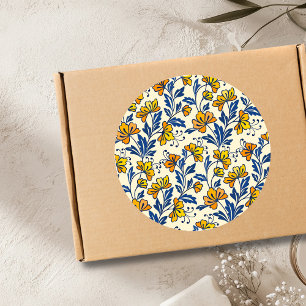 Oud Gele Oker Volken Bloem Blauw Blad Ronde Sticker