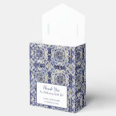 Oud geometrisch blauw-wit tegelpatroon bedankdoosjes (Geopend)