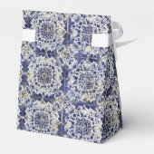 Oud geometrisch tegelpatroon in blauw en wit bedankdoosjes (Achterkant)