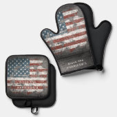 Oud geschilderd Patriottisch VS vlag gepersonalise Ovenwant & Pannenlap Set (Voorkant / Achterkant)