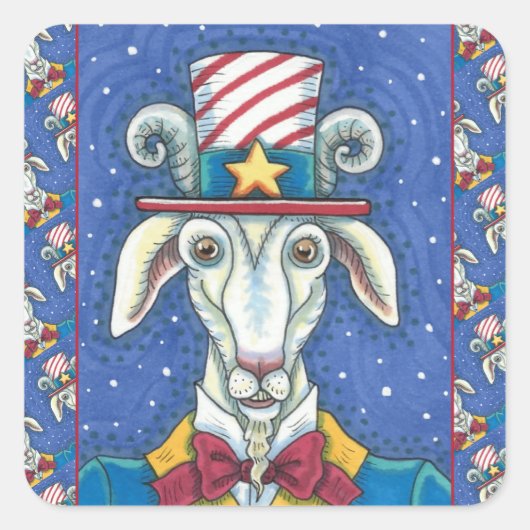 OUD GOAT UNCLE SAM, FUNNY BOERDERIJ PATRIOTIC BILL VIERKANTE STICKER (Voorkant)