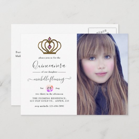 Oud Goud Elegantie Quinceañera Uitnodiging (Voorkant / Achterkant)