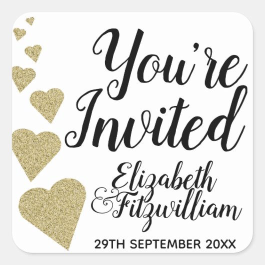 Oud Goud Glitter Hearts Envelop Seal Stickers (Voorkant)