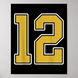 Oud Goud Zwart Wit SRTS Nummer 12 Jersey Uniform Poster