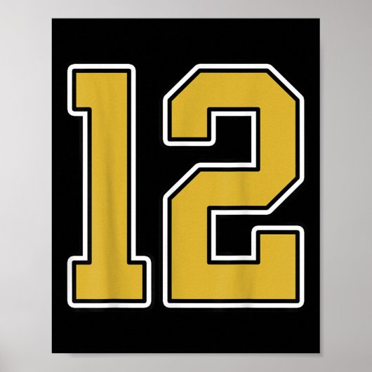 Oud Goud Zwart Wit SRTS Nummer 12 Jersey Uniform Poster (Voorkant)