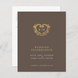 Oud gouden hart monogram bruiloft gast informatie