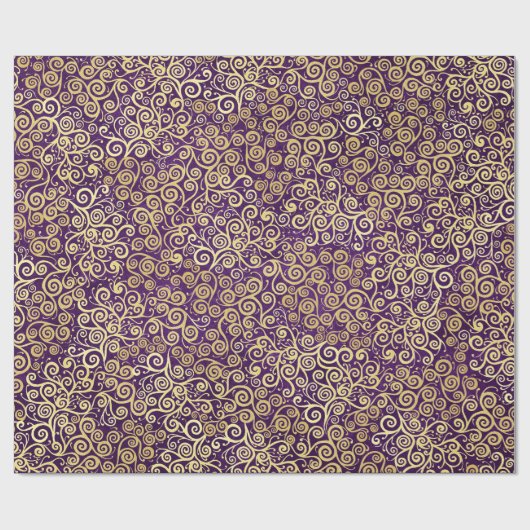 Oud gouden krullenpatroon chic paars Aubergine Cadeaupapier (Vlak)