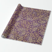 Oud gouden krullenpatroon chic paars Aubergine Cadeaupapier (Uitgerold)