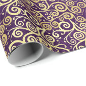 Oud gouden krullenpatroon chic paars Aubergine Cadeaupapier (Rol Hoek)