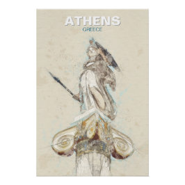 Oud-Griekenland Athena-standbeeld schets poster