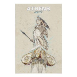 Oud-Griekenland Athena-standbeeld schets poster