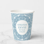 Oud Griekenland toga party thema met blauw patroon Papieren Bekers (Achterkant)