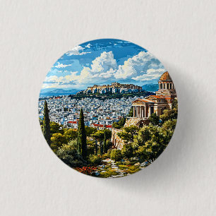 Oud Grieks monument in historisch Athene Ronde Button 3,2 Cm