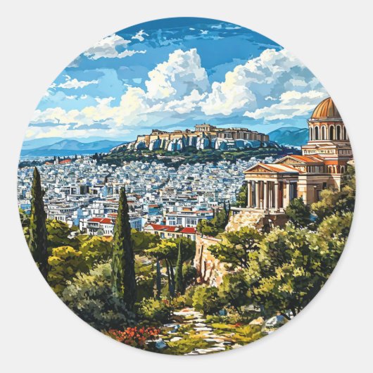 Oud Grieks monument in historisch Athene Ronde Sticker (Voorkant)