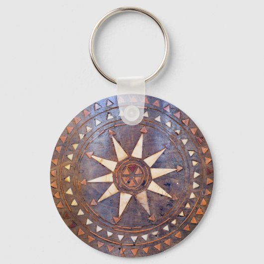 oud grieks symbool van hout etnisch zonnetodig mot sleutelhanger (Voorkant)