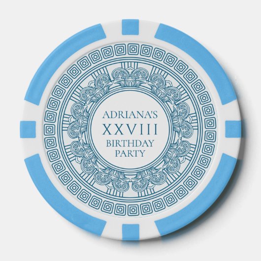 Oud-Grieks themafeest met blauwe patroon Poker Chips (Voorkant)