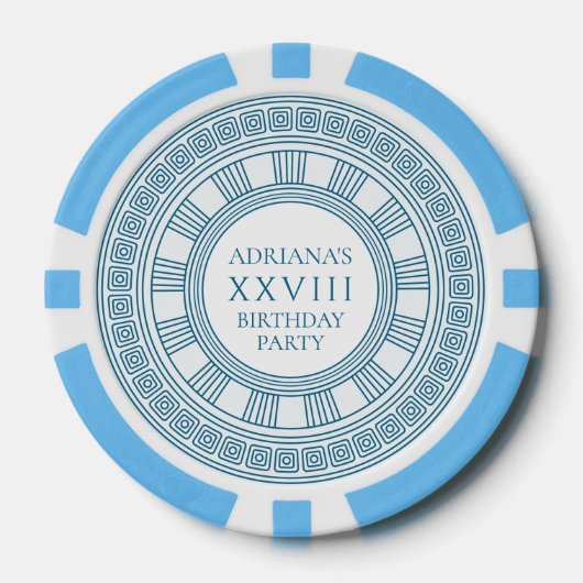 Oud-Grieks themafeest met blauwe patroon Poker Chips (Voorkant)