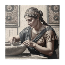 Oud Griekse Mozaïek Vrouw Thuis Tegels