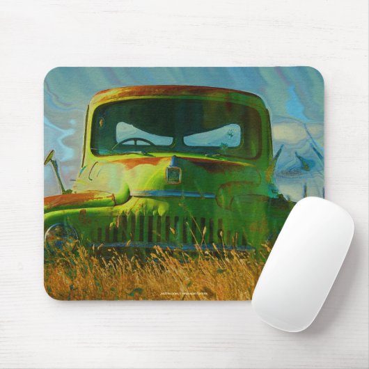 Oud groen Boerderij Vrachtwagen en veld Muismat (Met muis)