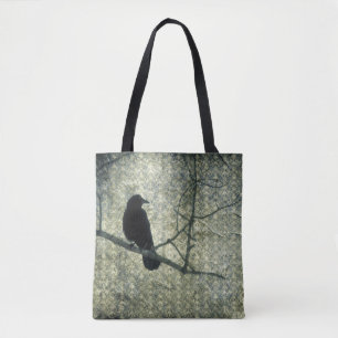 Oud groen damast en kraai tote bag