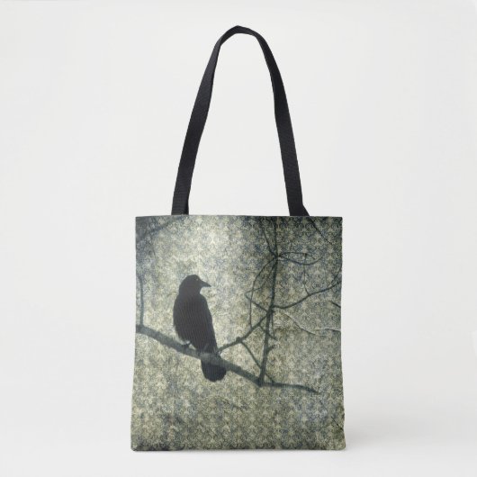 Oud groen damast en kraai tote bag (Voorkant)