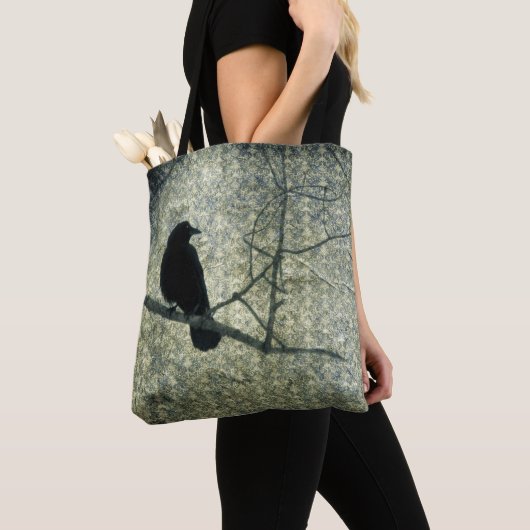 Oud groen damast en kraai tote bag (Dichtbij)