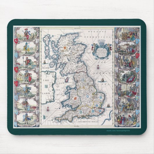  Oud Groot-Brittannië Kaart Geschiedenis-liefhebbe Muismat (Voorkant)
