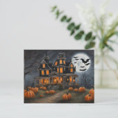 Oud Halloween Huis en Pompoenen Feestdagenkaart (Staand voorkant)