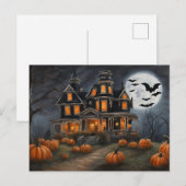 Oud Halloween Huis en Pompoenen Feestdagenkaart (Voorkant / Achterkant)