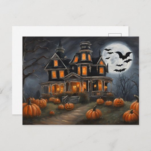 Oud Halloween Huis en Pompoenen Feestdagenkaart (Voorkant / Achterkant)