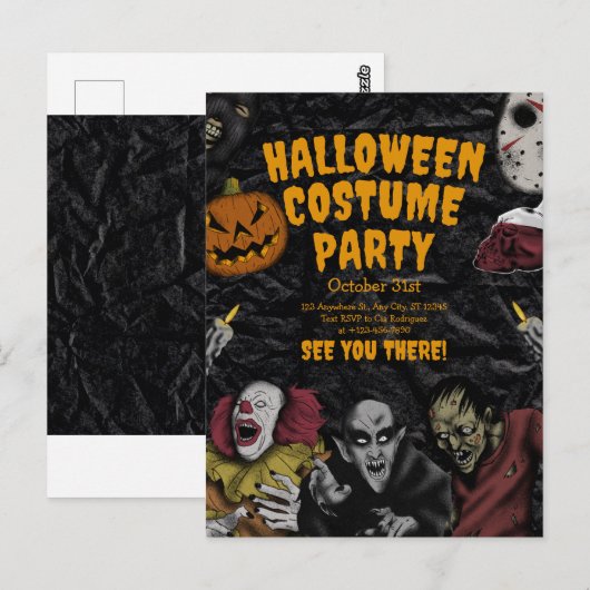 Oud Halloween Kostuumfeest, Bewerkbare Halloween Briefkaart (Voorkant / Achterkant)