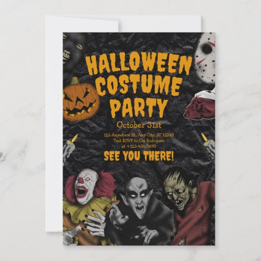 Oud Halloween Kostuumfeest, Bewerkbare Halloween Kaart (Voorkant)