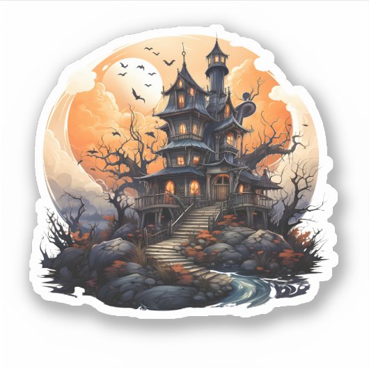 Oud Halloween Spooky Haunted House Sticker (Voorkant)
