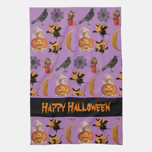 Oud Halloweenpatroon decoratieve keuken Theedoek (Verticaal)