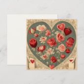 Oud hart met rozen voor Valentijnsdag  Feestdagenkaart (Voorkant / Achterkant)