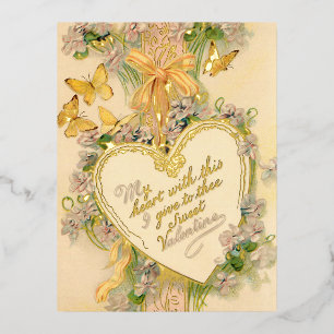 Oud hart van Valentijnsdag, linten en vlinders Folie Feestdagen Briefkaart