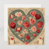Oud hart van Valentijnsdag met rozen  Feestdagenkaart (Voorkant / Achterkant)