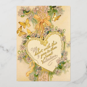 Oud hart voor Valentijnsdag, linten en vlinders Folie Feestdagenkaart