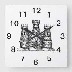 Oud Heraldisch Kasteel Embleem Wapen Schild Crest Vierkante Klok