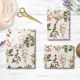 Oud Herbarium Groen Plantenpatroon Inpakpapier Vel