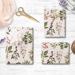 Oud Herbarium Groen Plantenpatroon Inpakpapier Vel