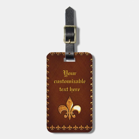 oud Hoesje van leder met gouden vloour-de-lys - Bagagelabel (Voorkant verticaal)
