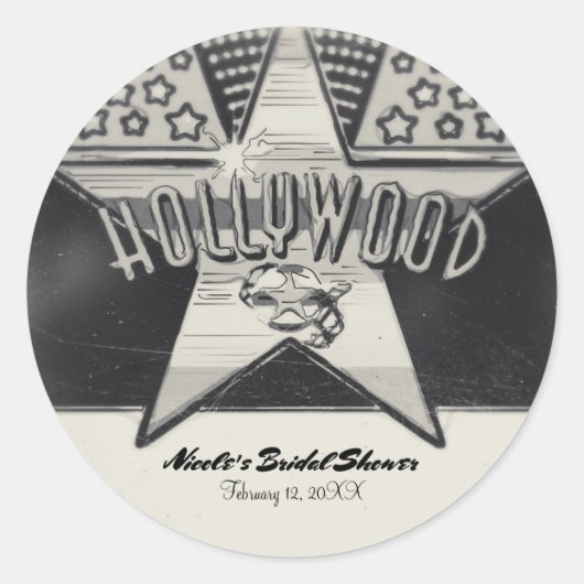 Oud Hollywood Zwart & Wit Custom Favor Ronde Sticker (Voorkant)